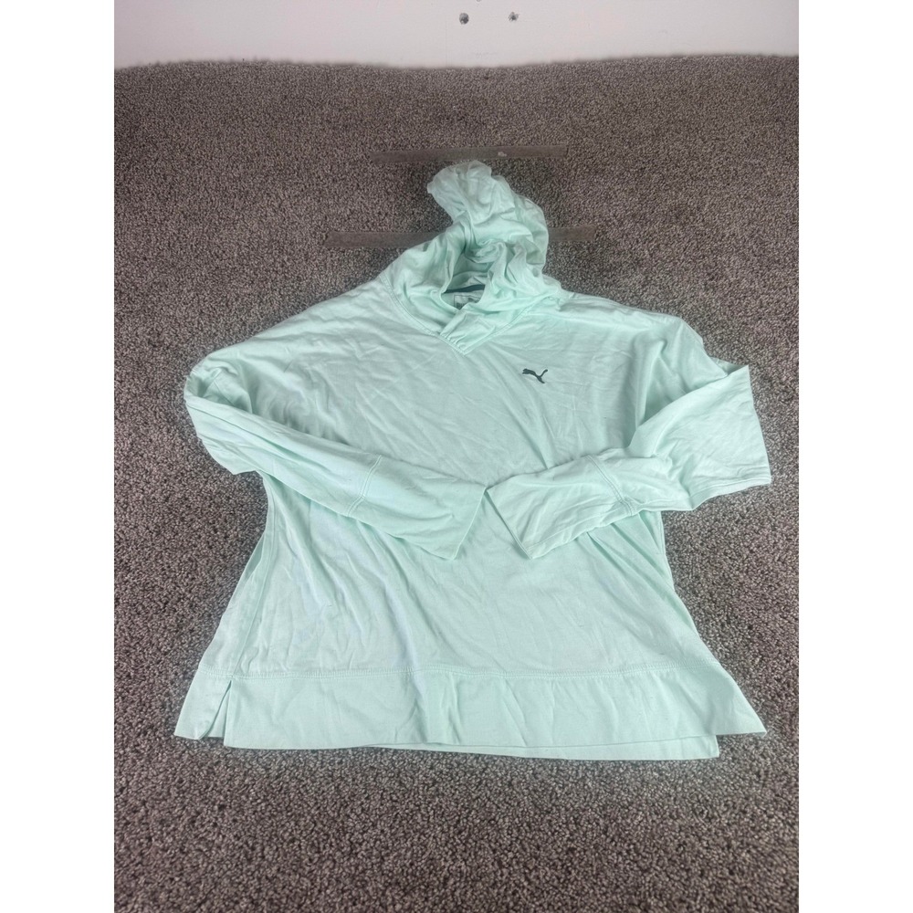 Puma Long Sleeve Hooded Shirt Women's Mint Green Lightweight Activewear Top - L
